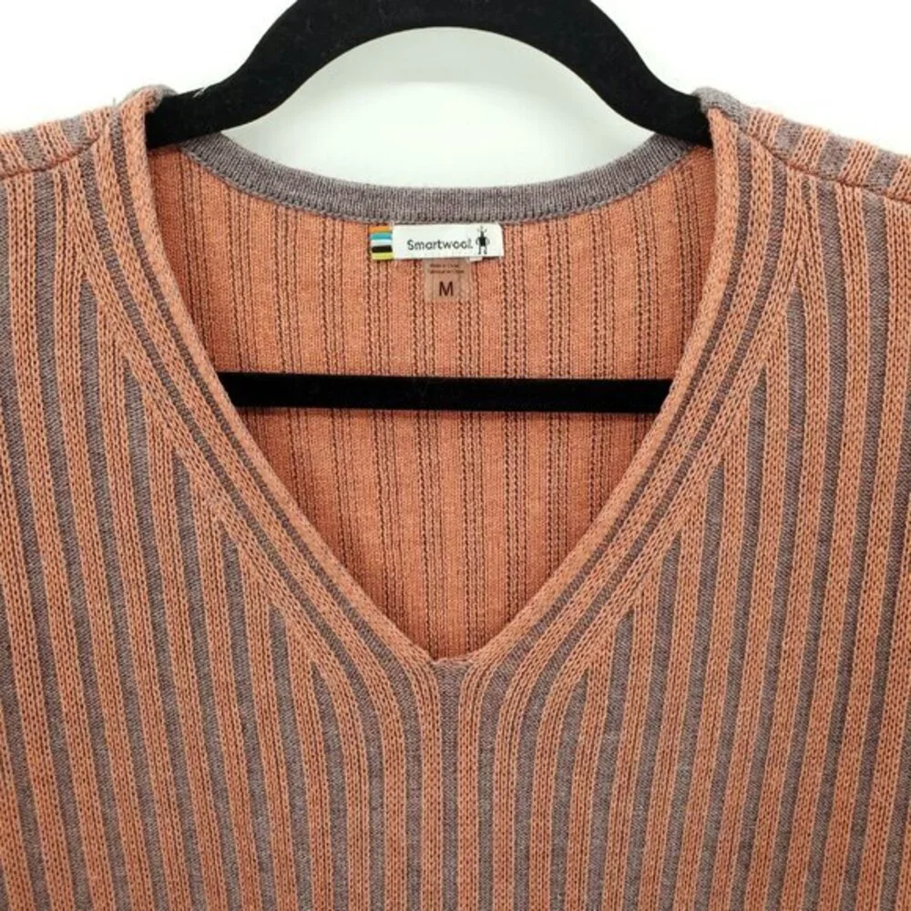 Smartwool Shadow Pine V-Neck Rib Sweater M Sparrow Heather/Sunset Coral Heather